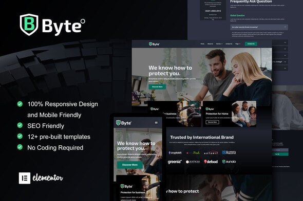 elementor template kit byte cyber security business