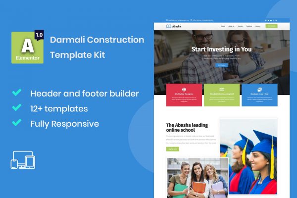 Abasha Education Learning Courses Elementor Template - global kit styles